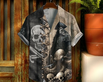 Pirate Hawaii Shirt For Men Women Youth, Pirates Skull Hawaiian Shirt, Octopus Shirt Men, Gift For Pirate Lovers, Pirate Gifts For Men