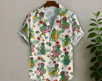 Men's Hawaiian Shirt – Short Sleeve Aloha Shirt With Fun Alien Print, Quick-Dry & Lightweight For Summer - View #11