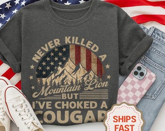 T-shirt n'ayant jamais tué un puma mais j'ai étouffé un couguar, chemise homme drôle, chemise humour adulte, chemise sarcastique pour homme