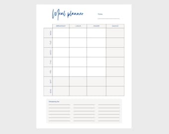 Planificador de comidas imprimible, diario semanal de comidas, registro de comidas, diario de alimentos, planificación y preparación de menús, preparación de comidas, fitness, dieta, alimentación saludable