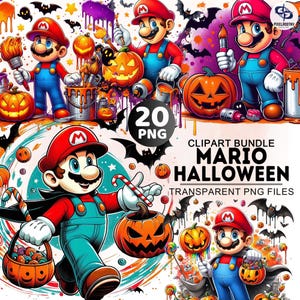 Super Mario in Halloween Clipart Bundle, dessin animé Mario Png, Clipart Super Mario, Halloween dessin animé Png, Clipart Halloween, 20 + Png effrayant