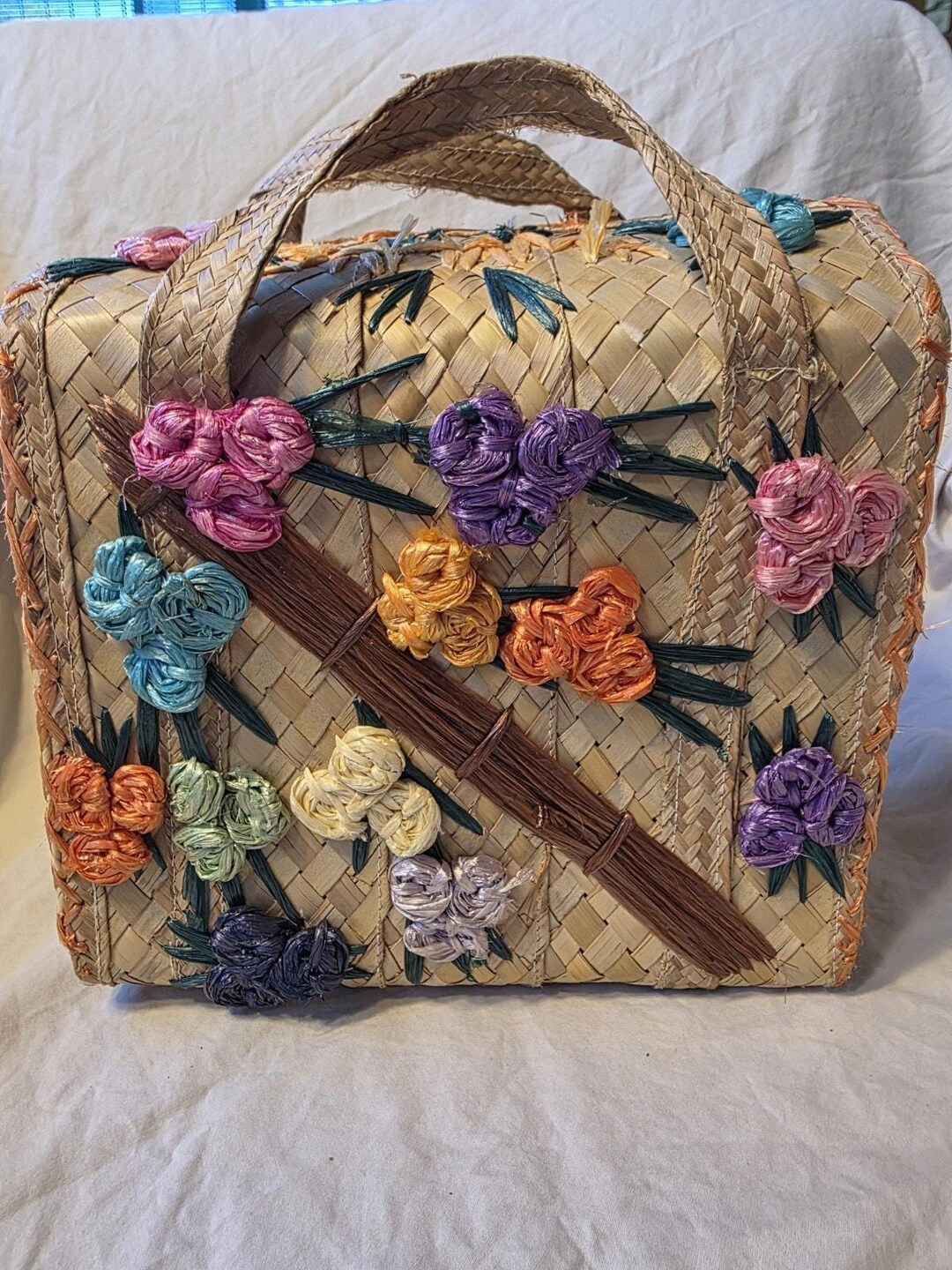 Vintage Straw Button Bag Purse Handmade Woven Floral Lined Hippie - Etsy