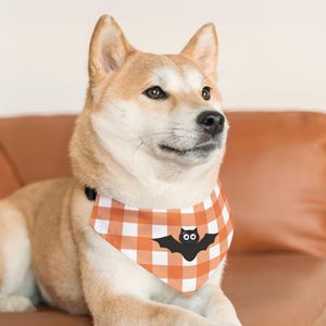 Halloween-huisdierenbandana met kraag, vleermuisontwerp op oranje geruite hondenbandana
