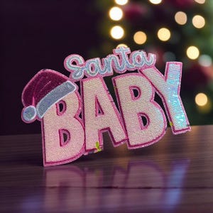 Babypatch roze pailletten kerstman – 11 inch