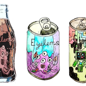 Pegatinas artísticas/Pegatina de monstruo, pulpo, robot/Pegatinas lindas/Lata y botella de refresco/Juego de 3/Pegatinas divertidas/