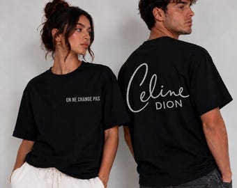 T- shirt Céline Dion noir  – flex paillette  – Cadeau fan – Concert Paris 2026