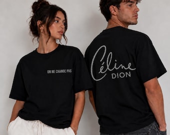 T- shirt Céline Dion noir  – flex paillette  – Cadeau fan – Concert Paris 2026