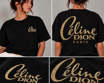 Camiseta negra de Celine Dion – con purpurina flexible – Regalo para fans – Concierto de París 2026