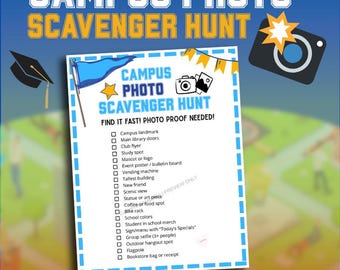 Campus Scavenger Hunt Game | Printable Photo Challenge for College Orientation, Dorm & Club Events
