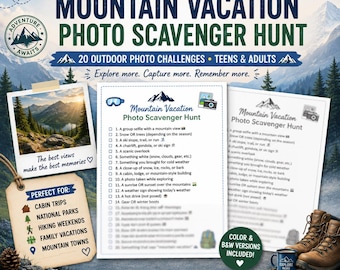 Caça ao Tesouro Fotográfica de Férias na Montanha | Jogo de Viagem ao Ar Livre para Adolescentes e Adultos