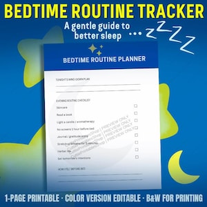 Bedtime Routine Planner: Sleep Checklist Printable | Night Habits | Editable PDF
