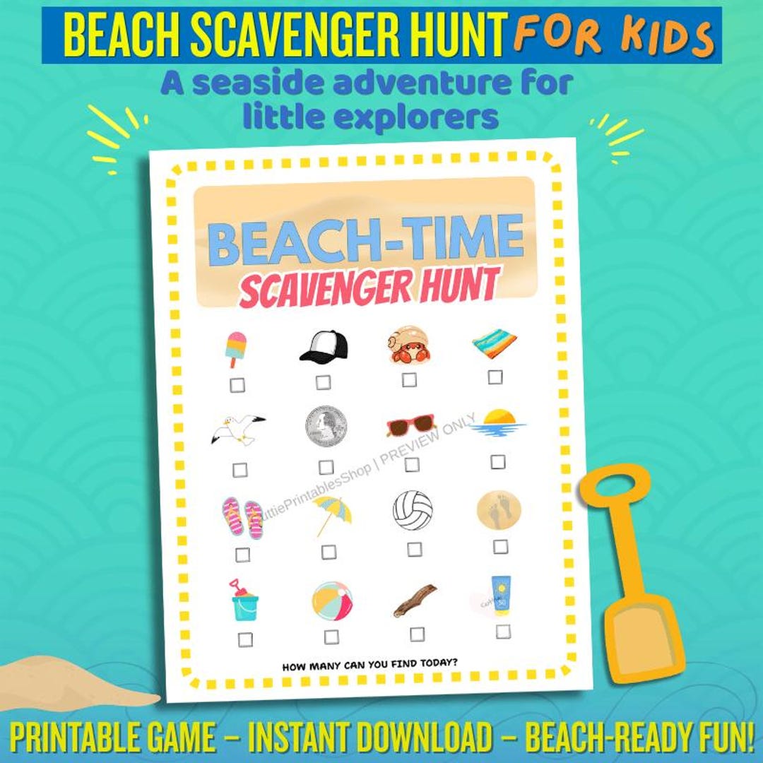 子供向けビーチスカベンジャーハント - 夏のアクティビティ（印刷可能） - 楽しい屋外ゲーム - Etsy 日本