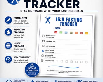 16:8 Fasting Tracker Printable | Editable Intermittent Fasting Log PDF