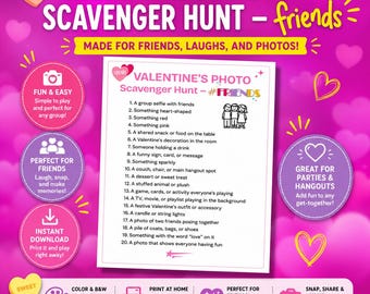 Caça ao Tesouro Fotográfica de Dia dos Namorados para Amigos | Jogo de Festa Imprimível (Download em PDF)