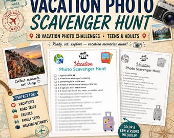 Caça ao Tesouro Fotográfica de Férias | Jogo de Viagem Imprimível para Adolescentes e Adultos