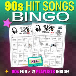 90s Music Bingo Game: Printable Throwback Party Game with Spotify Playlist | PDF Download
