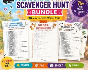 Seasonal Photo Scavenger Hunt Bundle | Summer, Fall & Halloween Printable Games (PDF)