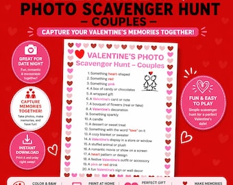 Caça ao Tesouro Fotográfica de Dia dos Namorados para Casais | Jogo Imprimível para Encontro Romântico (Download Digital)