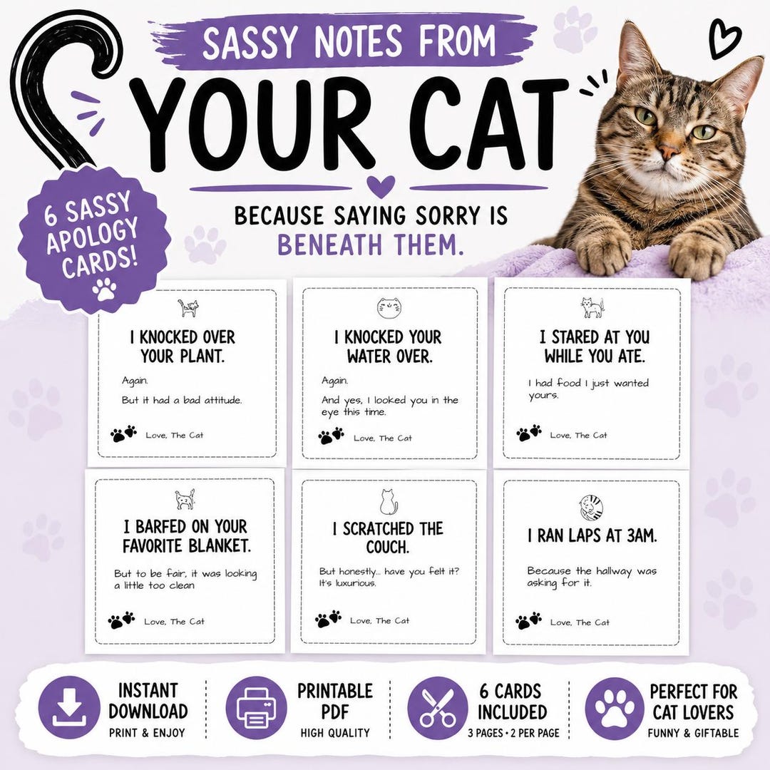 Sassy Notes Funny Cat Apology Cards | Sassy Notes PDF (digital Download) - Etsy
