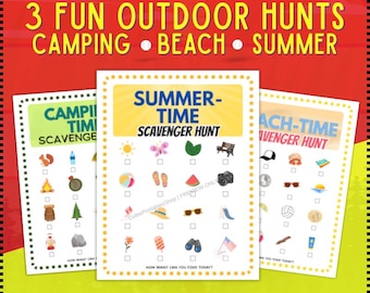 Scavenger Hunt Printable Pack for Kids – Summer, Beach & Camping Games – Fun Outdoor Screen-Free Activities