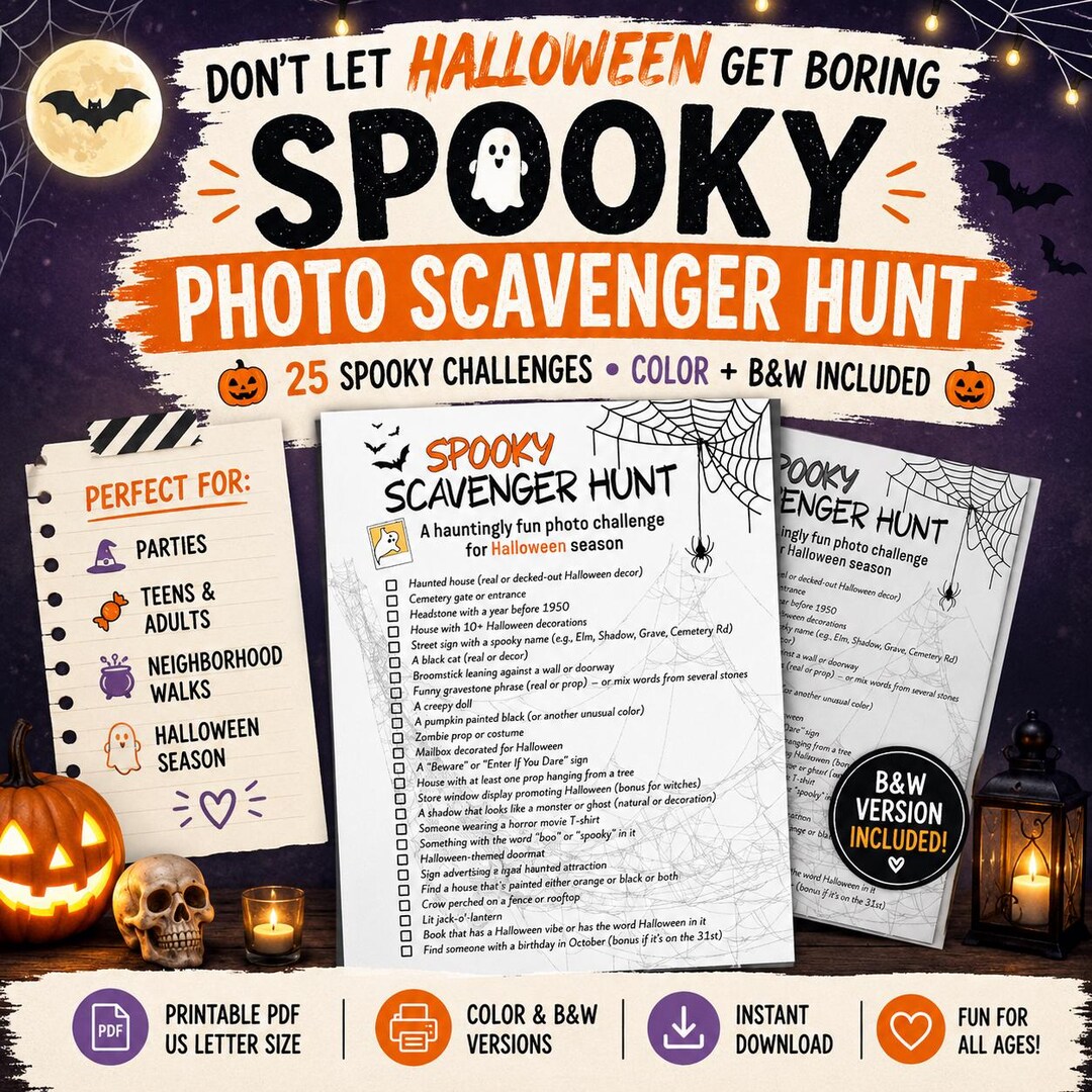 Spooky Halloween Photo Scavenger Hunt | Printable Party Game With Score ...