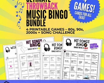 Lote de bingo musical para fiestas: Retrospectiva de los 80, 90 y 2000 (Descarga PDF imprimible)