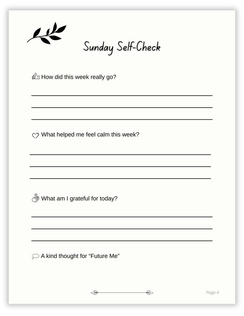 Sunday Self-Check with leaf graphic