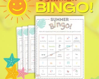 Bingo de verano imprimible para niños: actividad divertida para familias, fiestas y viajes / Descargar PDF