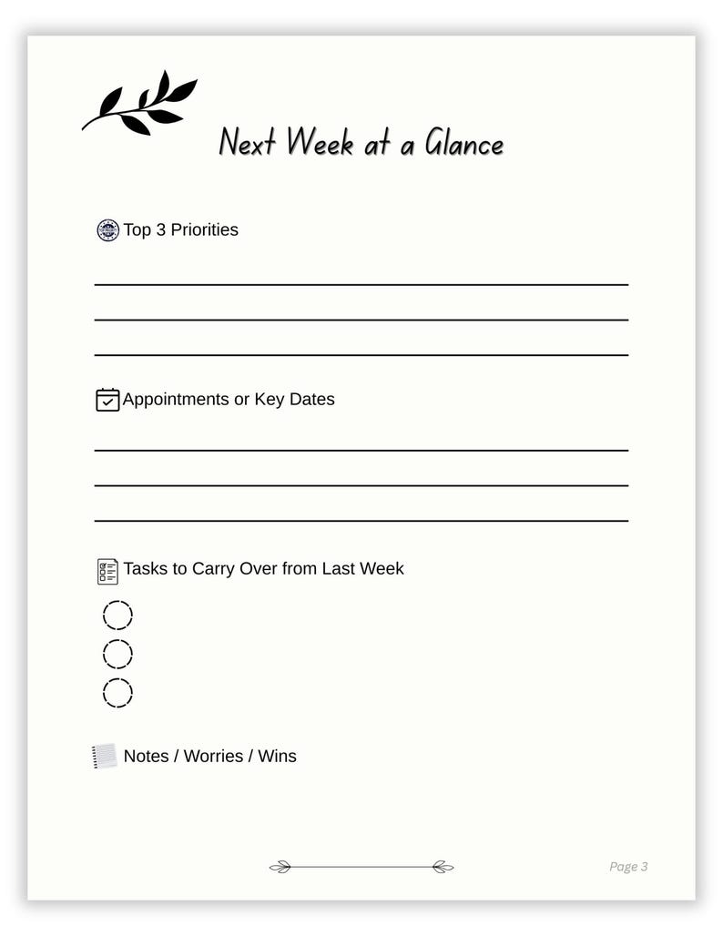 Next Week at a Glance with leaf graphic