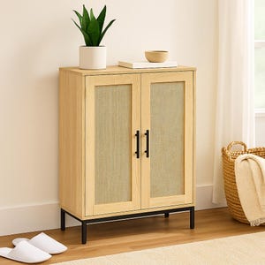 Natural Rattan, Multiuse Storage Cabinet for Bathroom, Living, Dining Room 34 x 24in