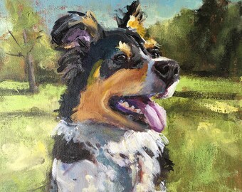 Painting, Print, or Notecards with envelopes from my original painting "Sweet Magnolia" pet portrait of border collie mix farm dog