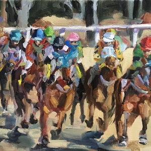 Painting, Print, or Note cards with envelopes from my original painting "Derby Day" of horse racing at the Kentucky Derby