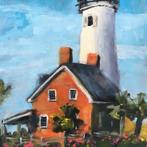 Painting, Print or Notecards w envelopes from my original painting &quot;St. George Island Lighthouse&quot; landmark of the Forgotten Coast, Florida