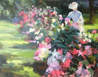 Painting, Print, or Notecards w envelopes from original study of a Matilda Browne painting "Peonies" flowers in spring garden at Old Lyme 1