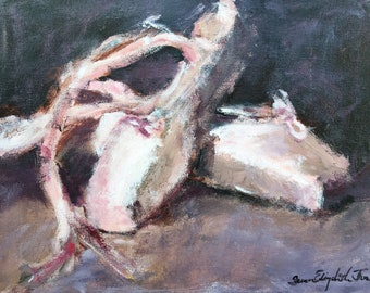 Painting, Print, or Note cards with envelopes from my original painting "Ballet Shoes" of pink toe shoes en pointe