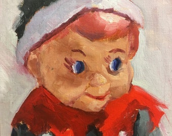 Painting, Print, or Notecards with envelopes from my original painting "So Be Good for Goodness Sake" Christmas Santa Elf