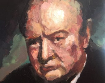 Painting, Print, or Notecards w envelopes from original painting "British Bulldog"- a portrait of England's Prime Minister Winston Churchill