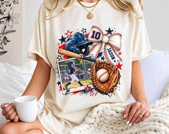 Custom Baseball Photo Shirt, Personalized Baseball Player Tee, Baseball Mom Gift, Custom Name Number Shirt, Senior Night Baseball Gift