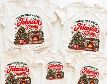 Personalized Family Christmas Shirts, Matching Christmas Outfits, Custom Last Name Holiday Shirts, Christmas Crew Family Pajama Tops