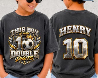 Personalized Soccer Birthday Shirt, Custom Name Number 10 Tee, Double Digits Birthday Gift, Soccer Boy Birthday Shirt, Sports Party Tee