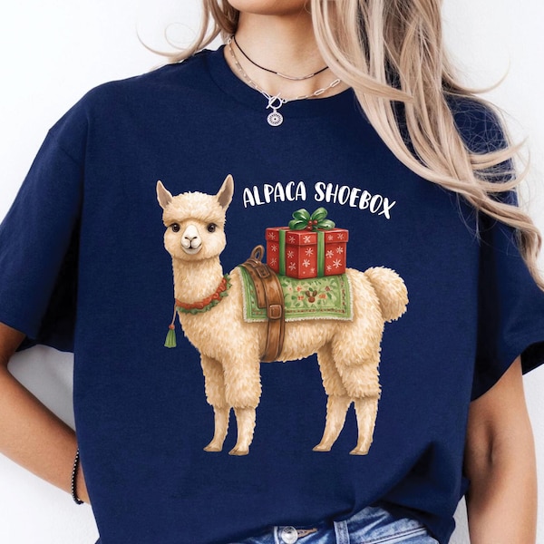 Alpaca Shoebox Unisex Sweatshirt T-Shirt, Cute Christmas Shirt for Operation Christmas Child, Gift Giving, Holiday Tee, Alpaca Lover