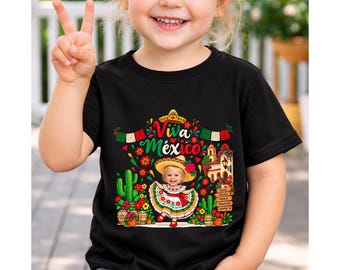 Custom Photo Mexican Fiesta Kids Shirt, Personalized Mexico Celebration Tee, Cinco de Mayo Birthday Shirt, Custom Face Toddler Gift