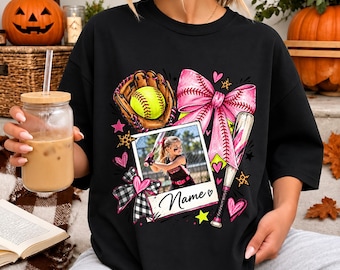 Custom Photo Softball Shirt, Personalized Name Softball Tee, Softball Mom Gift, Custom Player Photo Shirt, Game Day Gift for Her