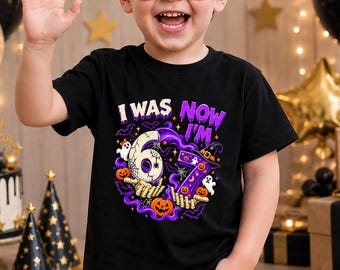 7th Birthday Halloween Shirt, I Was 6 Now I’m 7 Tee, Spooky Birthday Boy Shirt, Pumpkin Ghost Birthday Party Gift