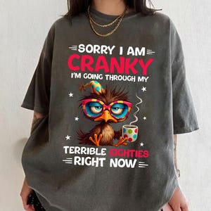 Sorry I Am Cranky I'm Going Through My Terrible Seventies T-Shirt, Funny Sloth Senior Humor Tee, Retro Lazy Mood Gift For Old Folks