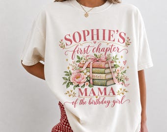 Personalized First Birthday Mom Shirt, Mama of the Birthday Girl Tee, Custom Name Book Theme Birthday Shirt, 1st Birthday Party