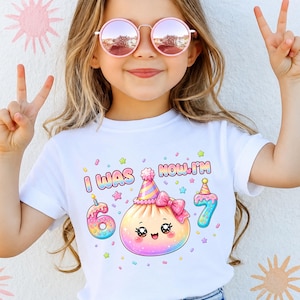 I Was 6 Now I'm 7 Shirt, Funny 7th Birthday Meme Sweater, 67 Tee, Cute Dumpling T-Shirt, Cute Kids Shirt,Birthday Girl Shirt, Gift For Girl