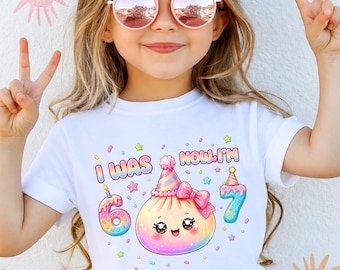 I Was 6 Now I'm 7 Shirt, Funny 7th Birthday Meme Sweater, 67 Tee, Cute Dumpling T-Shirt, Cute Kids Shirt,Birthday Girl Shirt, Gift For Girl