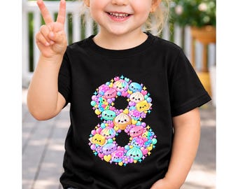 Personalized Age Birthday Shirt, Cute Kawaii Squishy Number Tee, Custom Age Birthday Outfit, Pastel Rainbow Girls Birthday Party Shirt