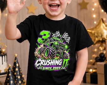Personalized Age Birthday Monster Truck Shirt, Custom Age Year Truck Birthday Tee, 3 4 5 6 Birthday Boy Gift, Racing Party Shirt
